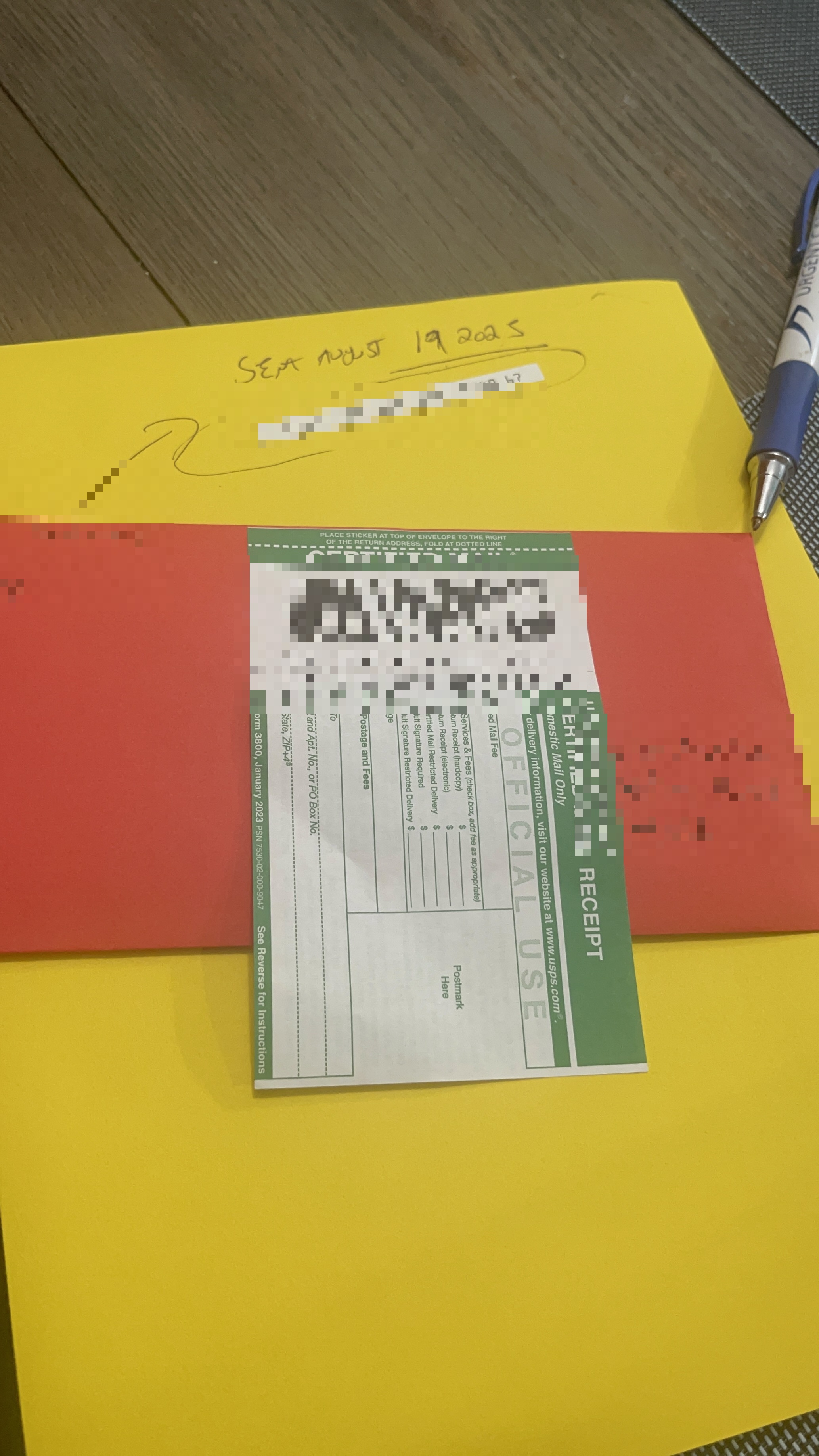 Certified mail receipt proof