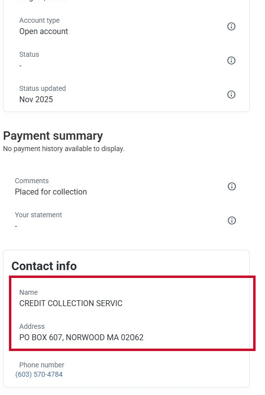 Collection: name and address (contact info)