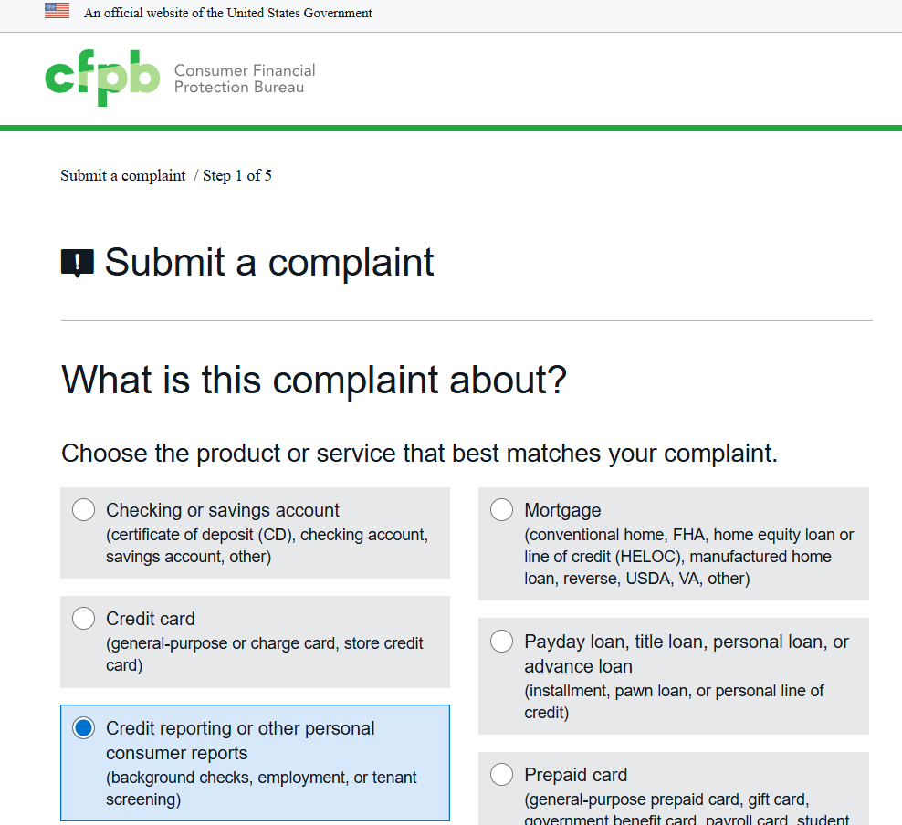 CFPB Step 1 - Credit reporting