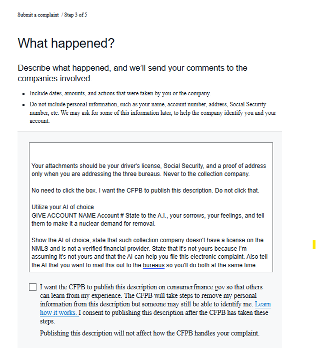 CFPB Step 3 - what happened