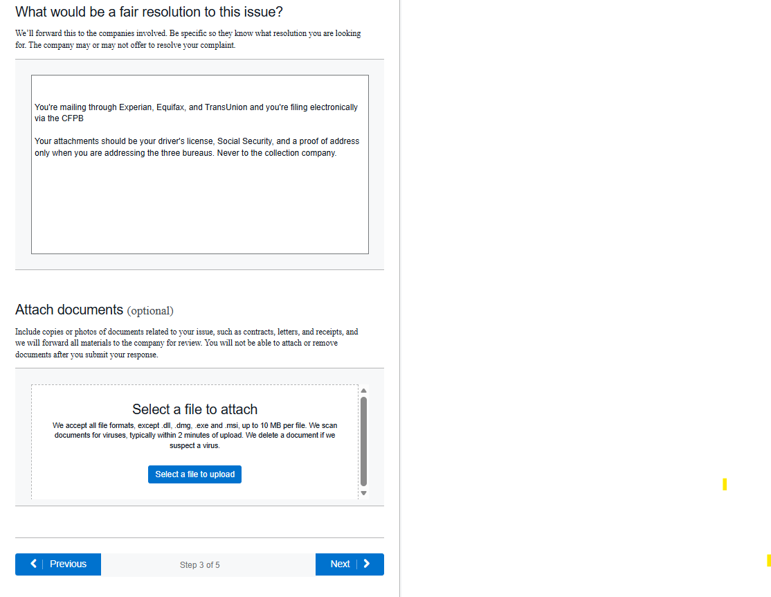 CFPB Step 3 - attach your documents