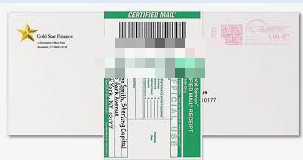 Certified mail envelope with green label