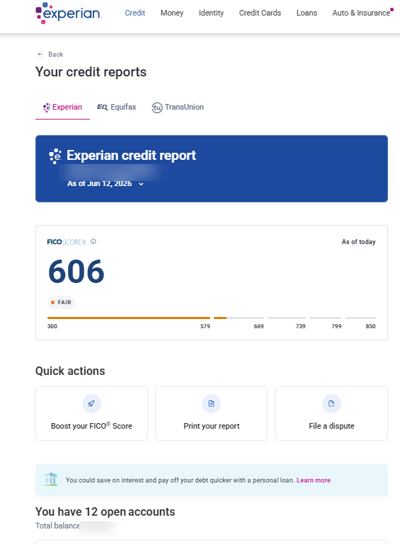 Your FICO score and credit report summary